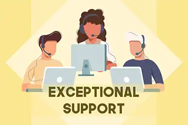 An exceptional customer service support team with computers